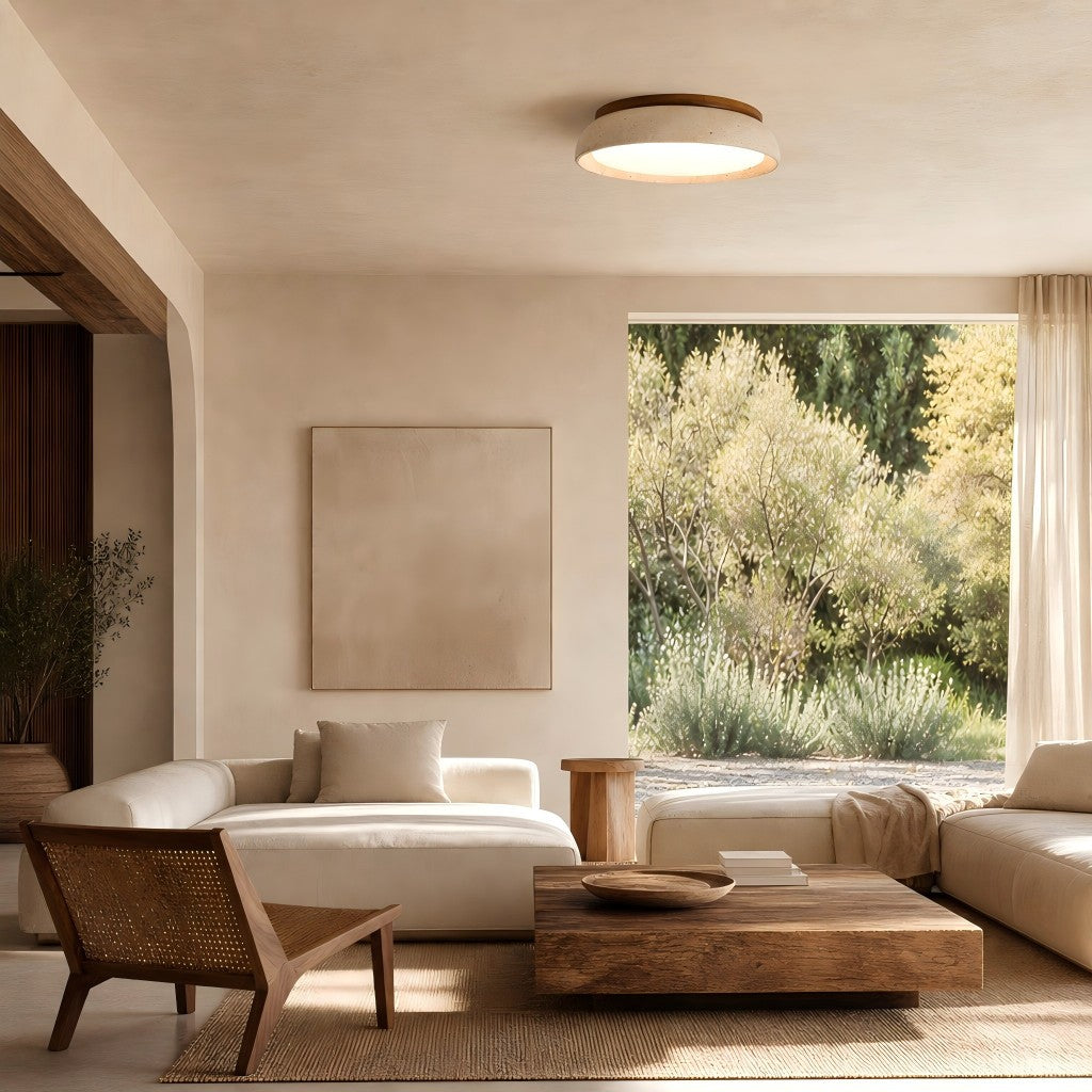 Travira Sculptural Travertine Ceiling Fixture – Soft Ambient Light