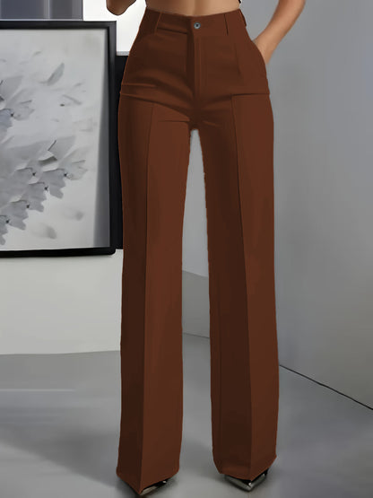 Pantalon de Tailleur Large à Taille Haute et Plis Marqués