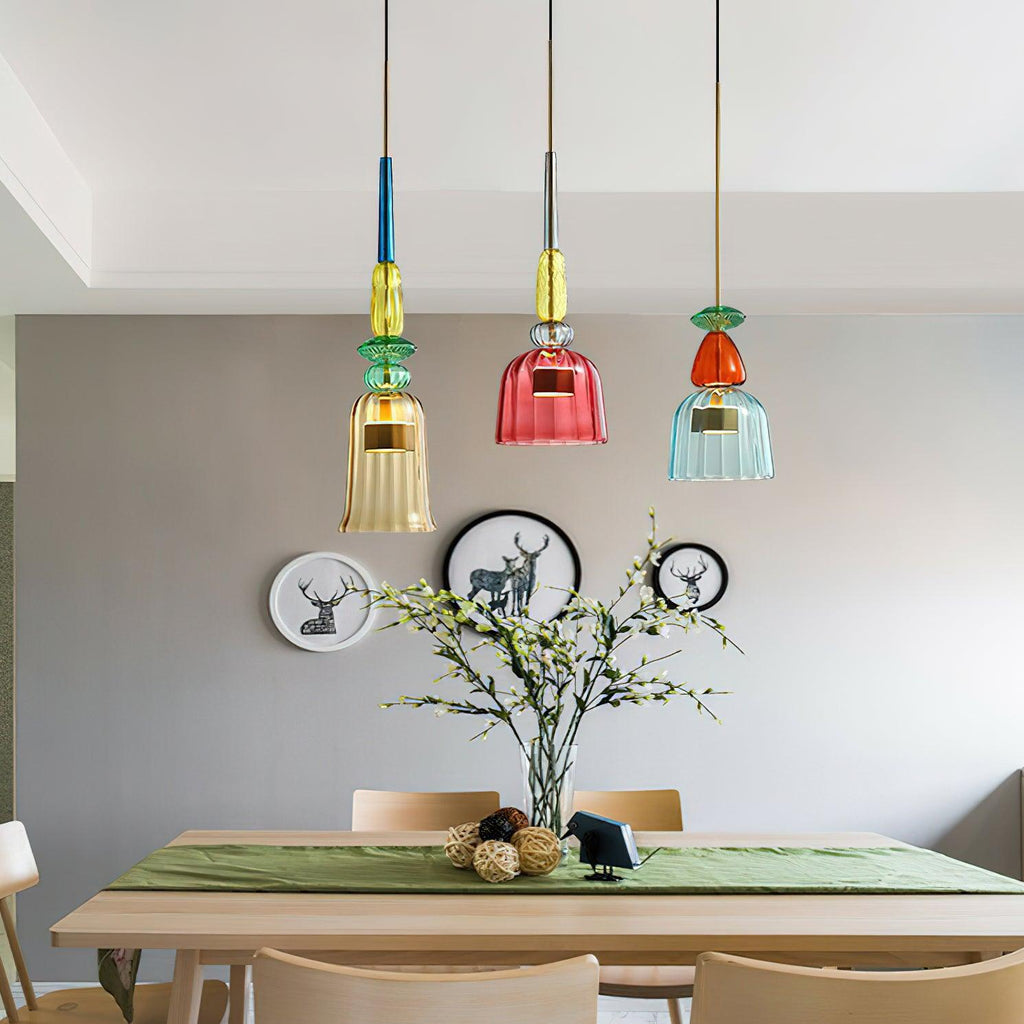 Candy Iron Hand Blown Glass Pendant Lamp — Colorful Mixed Color Glass Shade