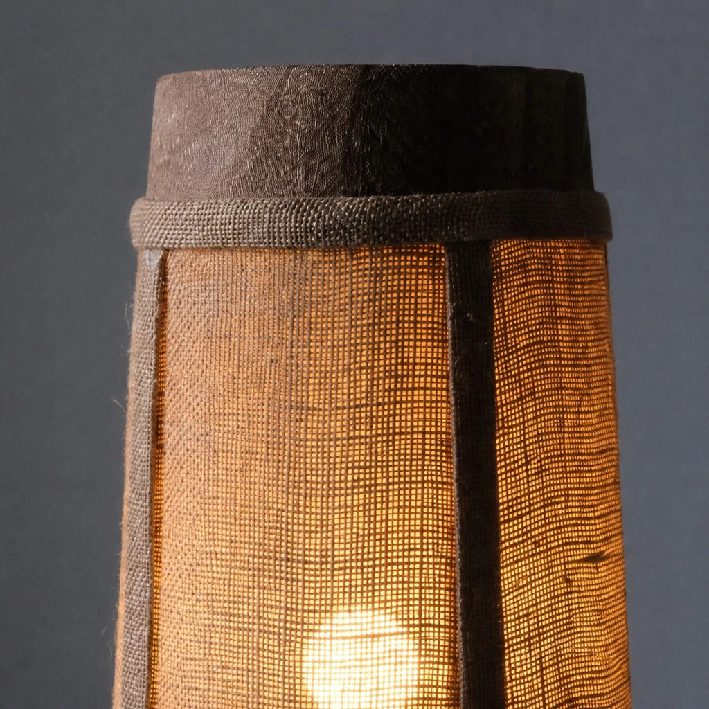 Sculptural Wood Base Table Lamp, Handcrafted Burlac Shade