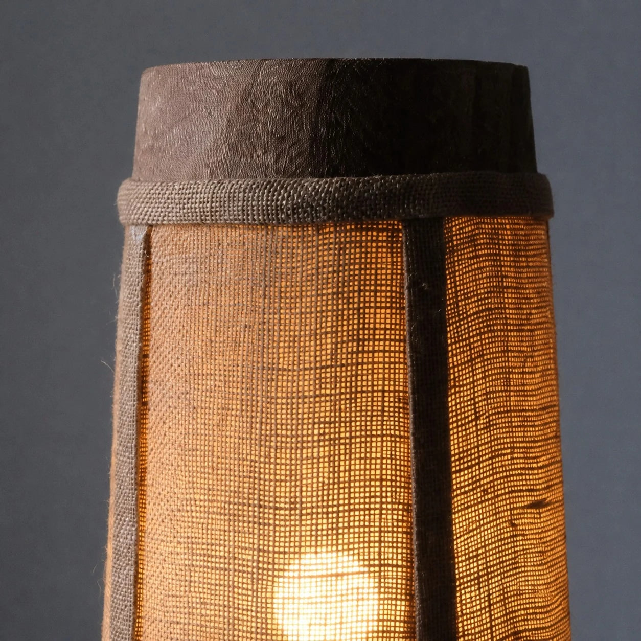 Sculptural Wood Base Table Lamp, Handcrafted Burlac Shade