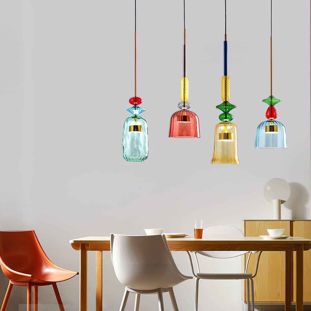 Candy Iron Hand Blown Glass Pendant Lamp — Colorful Mixed Color Glass Shade