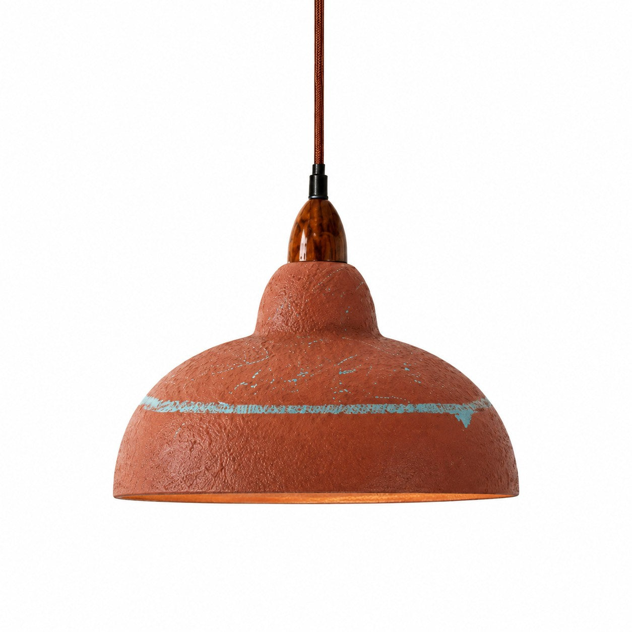 Hand-Painted Terracotta Resin Pendant Light — 35cm Dome, 7.3 Inch Height
