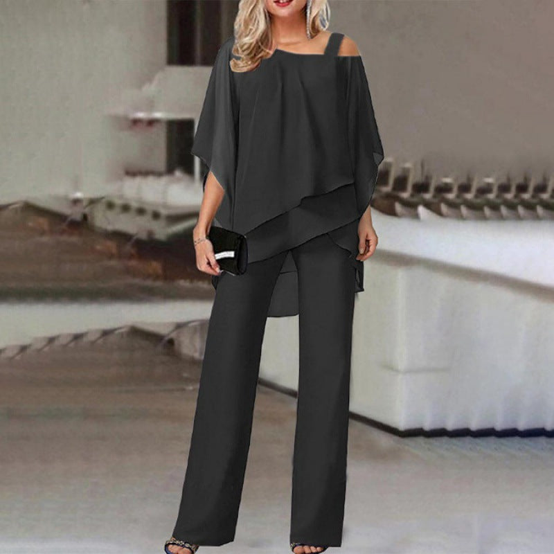 Ensemble Femme Élégant – Haut Fluide & Pantalon Droit