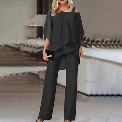 Ensemble Femme Élégant – Haut Fluide & Pantalon Droit
