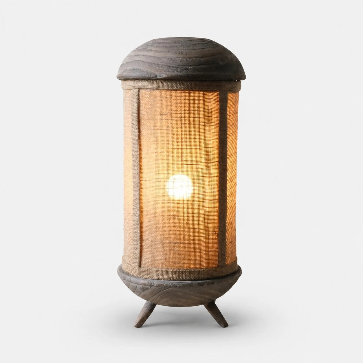 Sculptural Wood Base Table Lamp, Handcrafted Burlac Shade