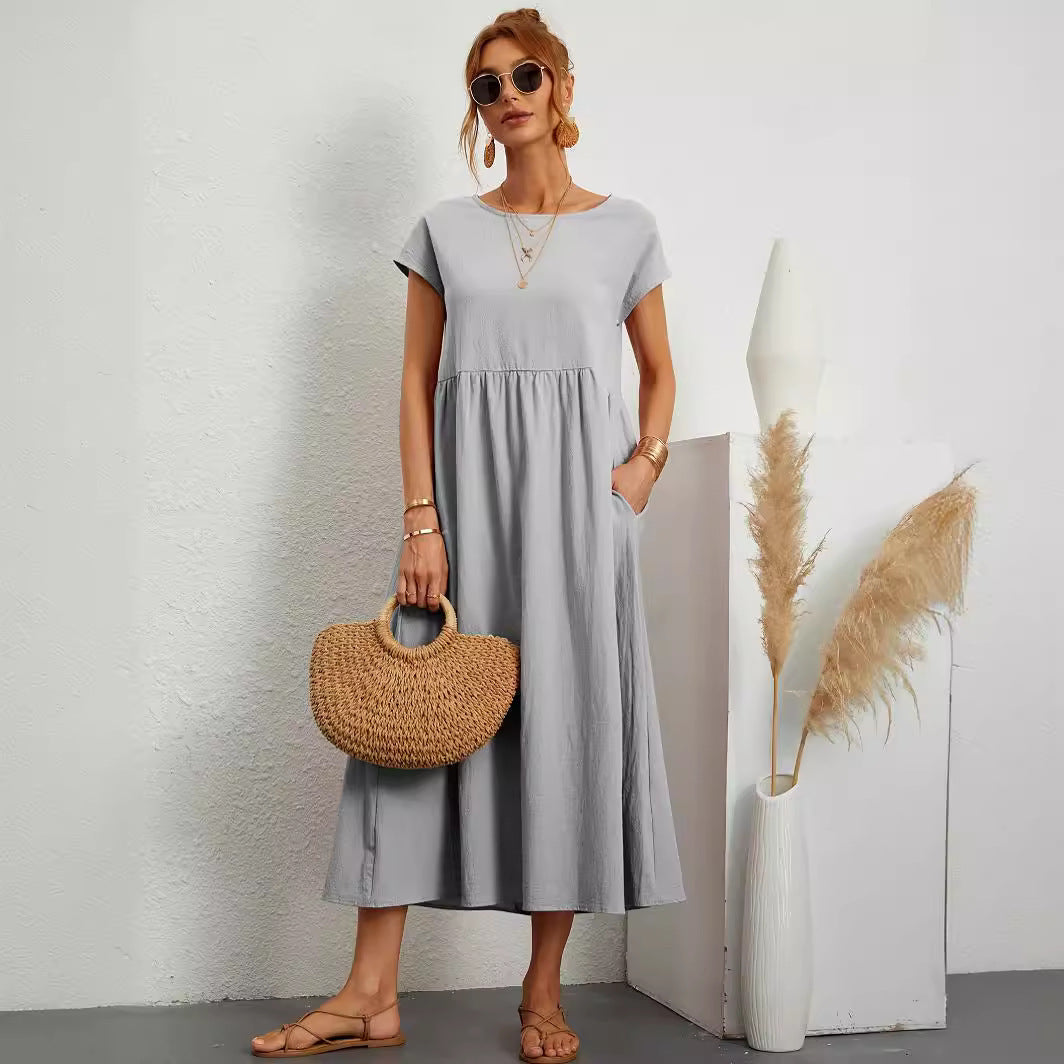 Robe Longue Fluide à Coupe Évasée et Taille Froncée