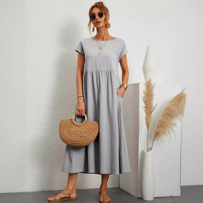 Robe Longue Fluide à Coupe Évasée et Taille Froncée