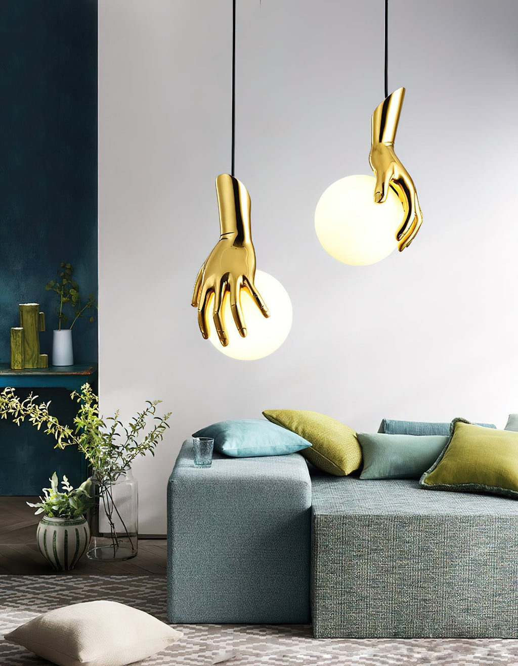 Sculptural Hand And Globe Hanging Lamp