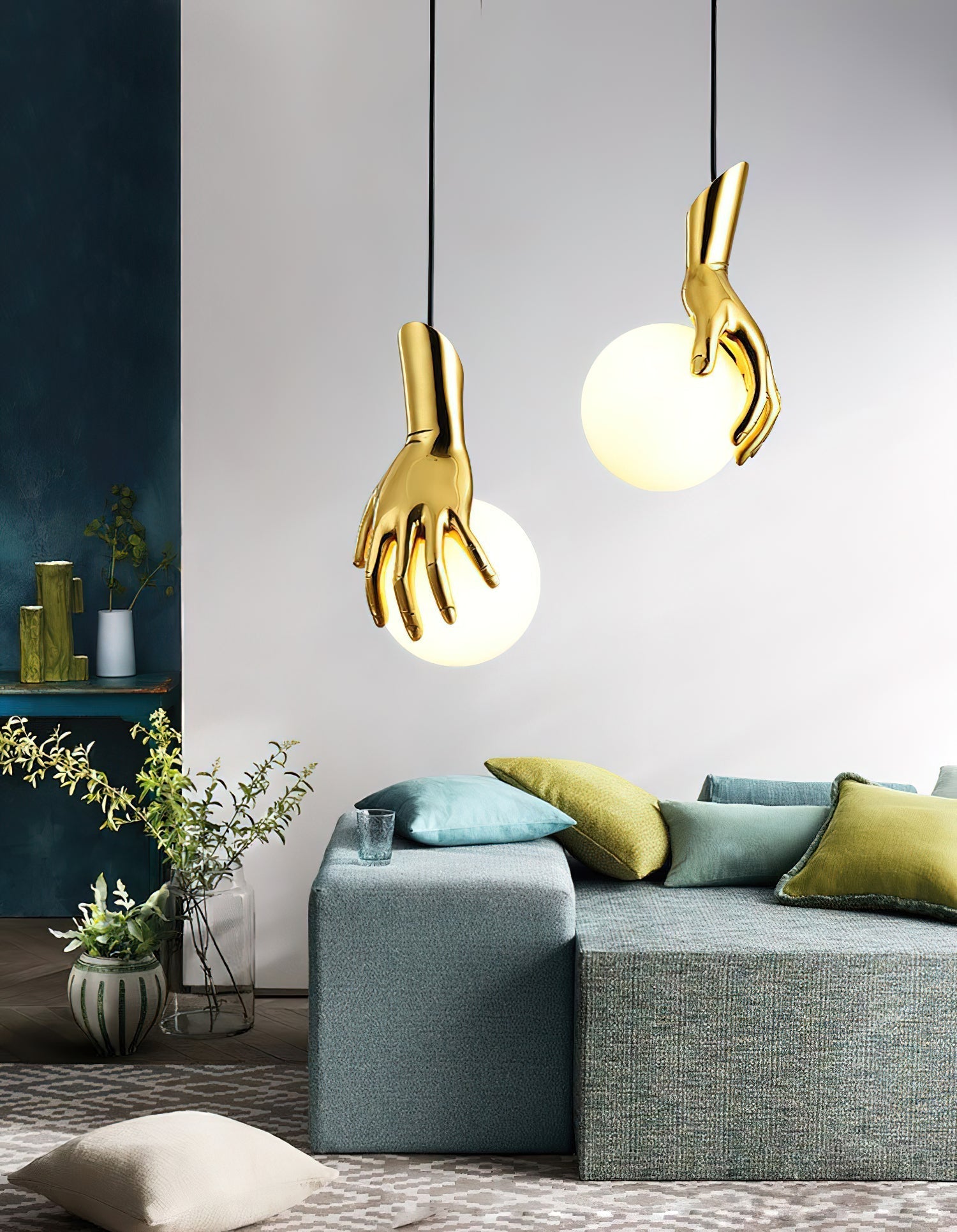 Sculptural Hand And Globe Hanging Lamp