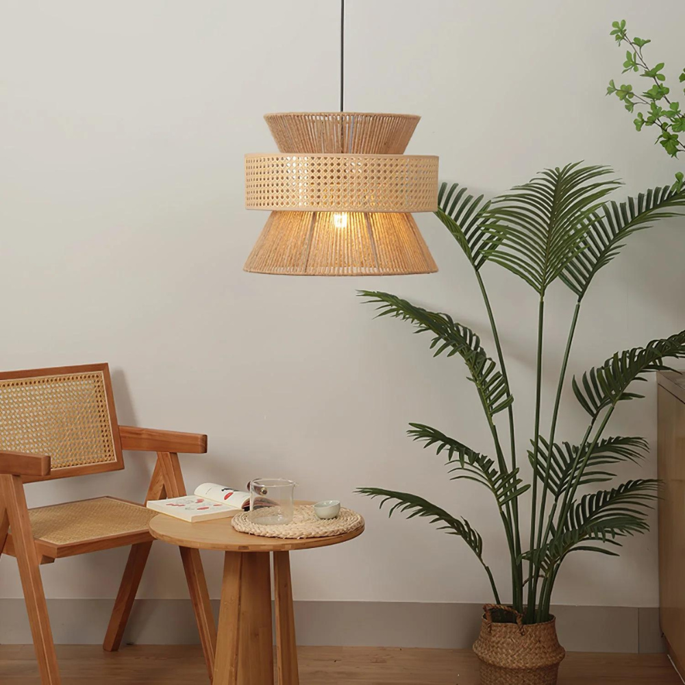 Handwoven Rattan and Hemp Rope Pendant Light — Veil Design