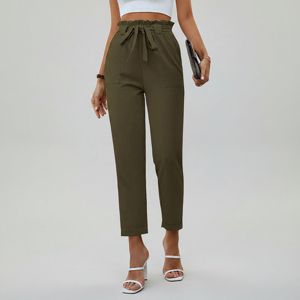 Pantalon Paperbag à Taille Haute avec Ceinture à Nouer