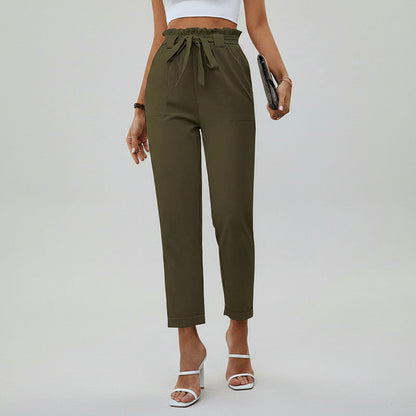 Pantalon Paperbag à Taille Haute avec Ceinture à Nouer