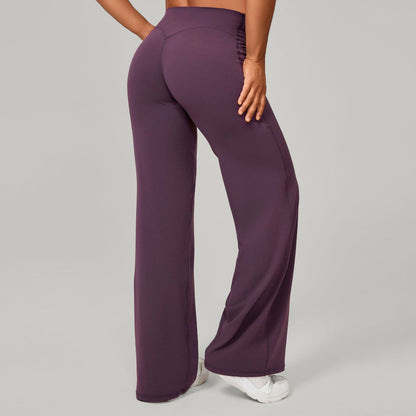 Pantalon de Sport à Jambes Larges et Taille Haute Sculptante