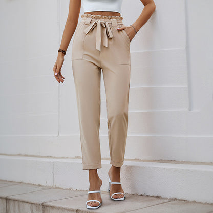 Pantalon Paperbag à Taille Haute avec Ceinture à Nouer