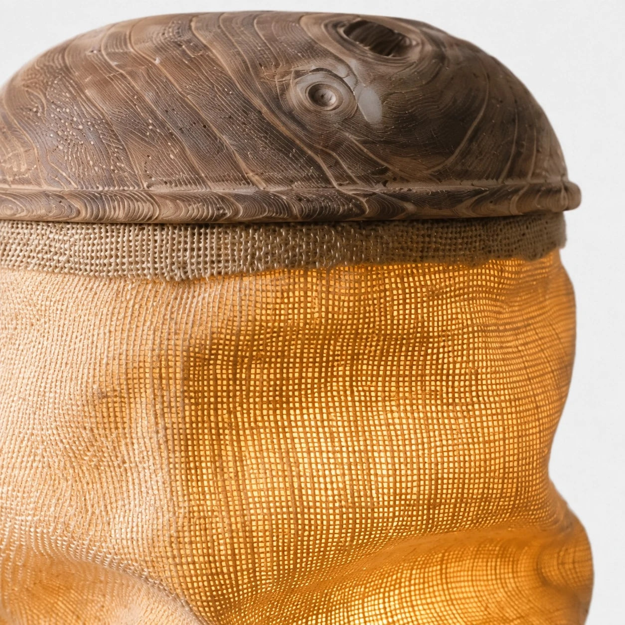 Sculptural Wood Base Table Lamp, Handcrafted Burlac Shade