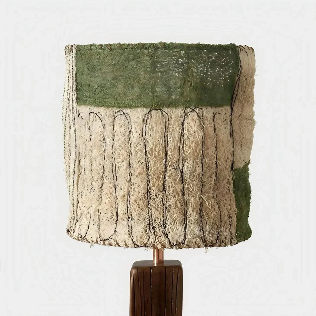 Loofah Fiber Table Lamp — Handwoven Shade and Carved Wood Base