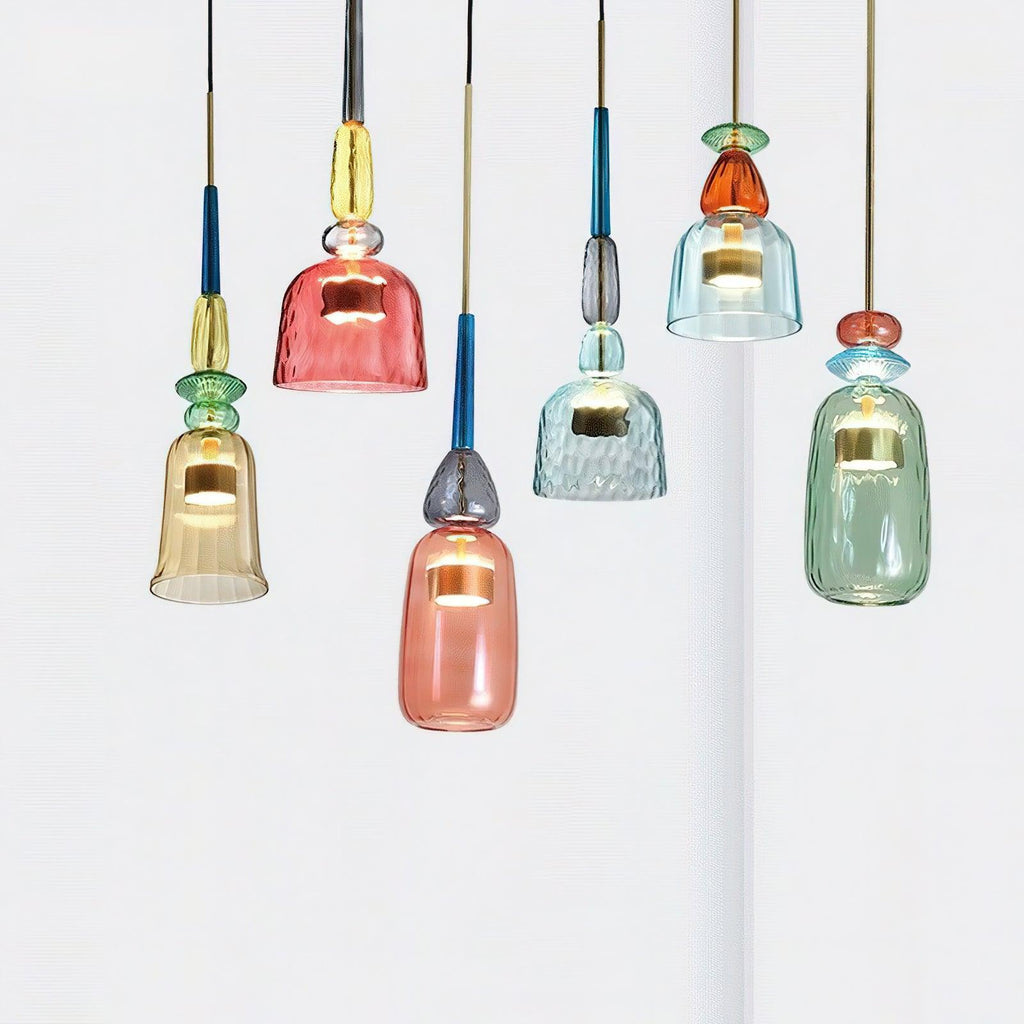 Candy Iron Hand Blown Glass Pendant Lamp — Colorful Mixed Color Glass Shade