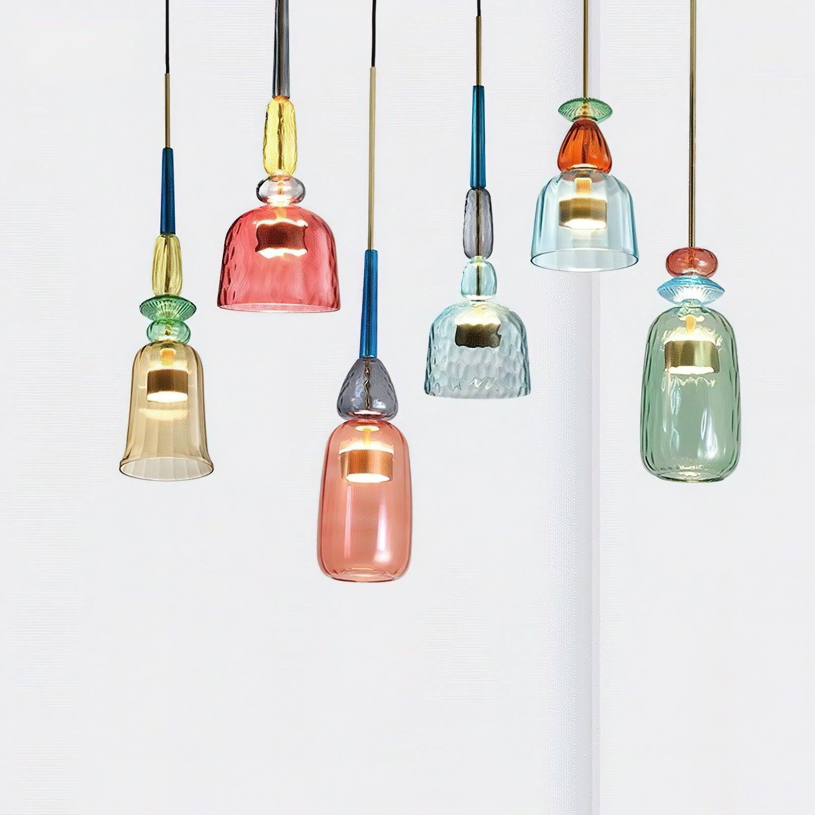 Candy Iron Hand Blown Glass Pendant Lamp — Colorful Mixed Color Glass Shade