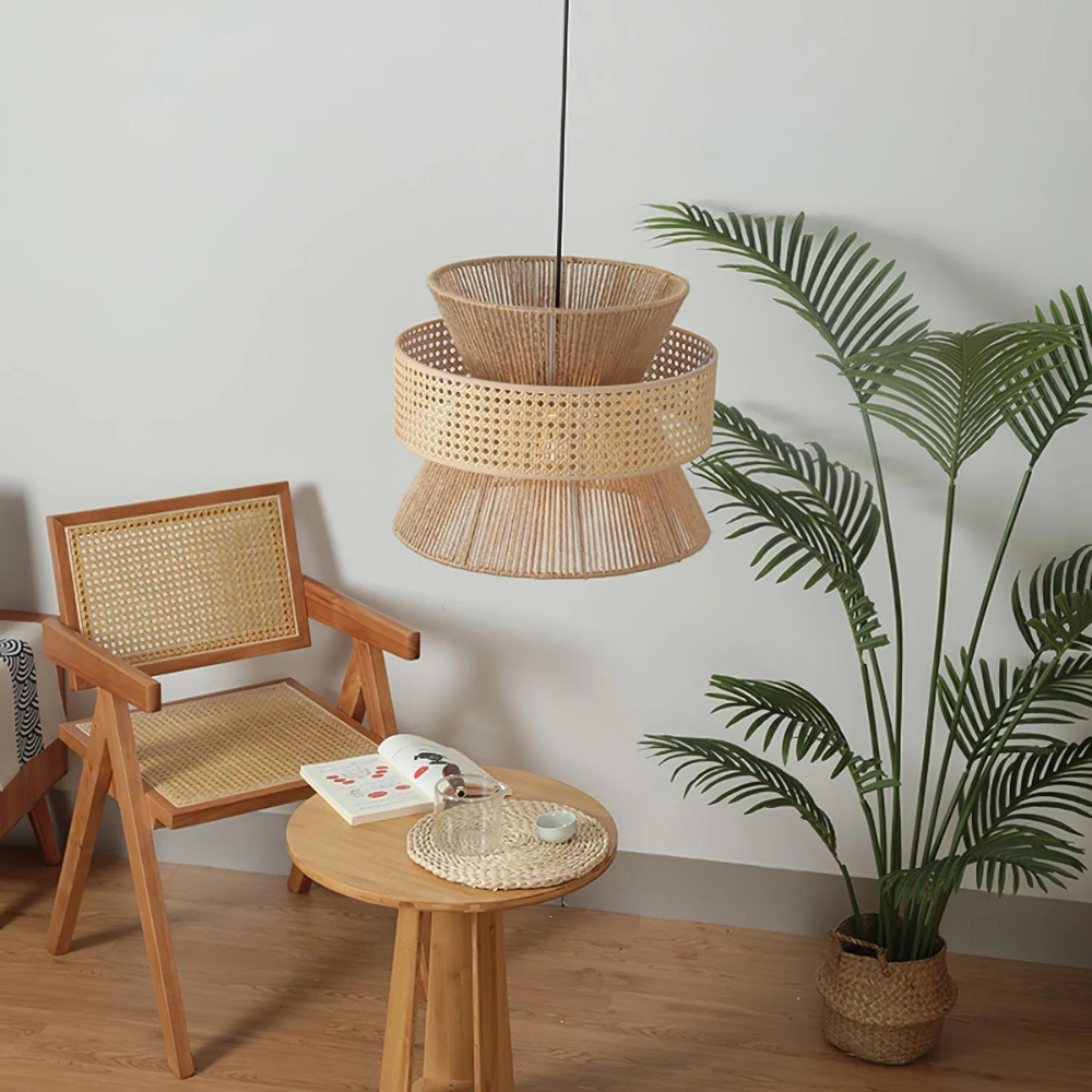 Handwoven Rattan and Hemp Rope Pendant Light — Veil Design