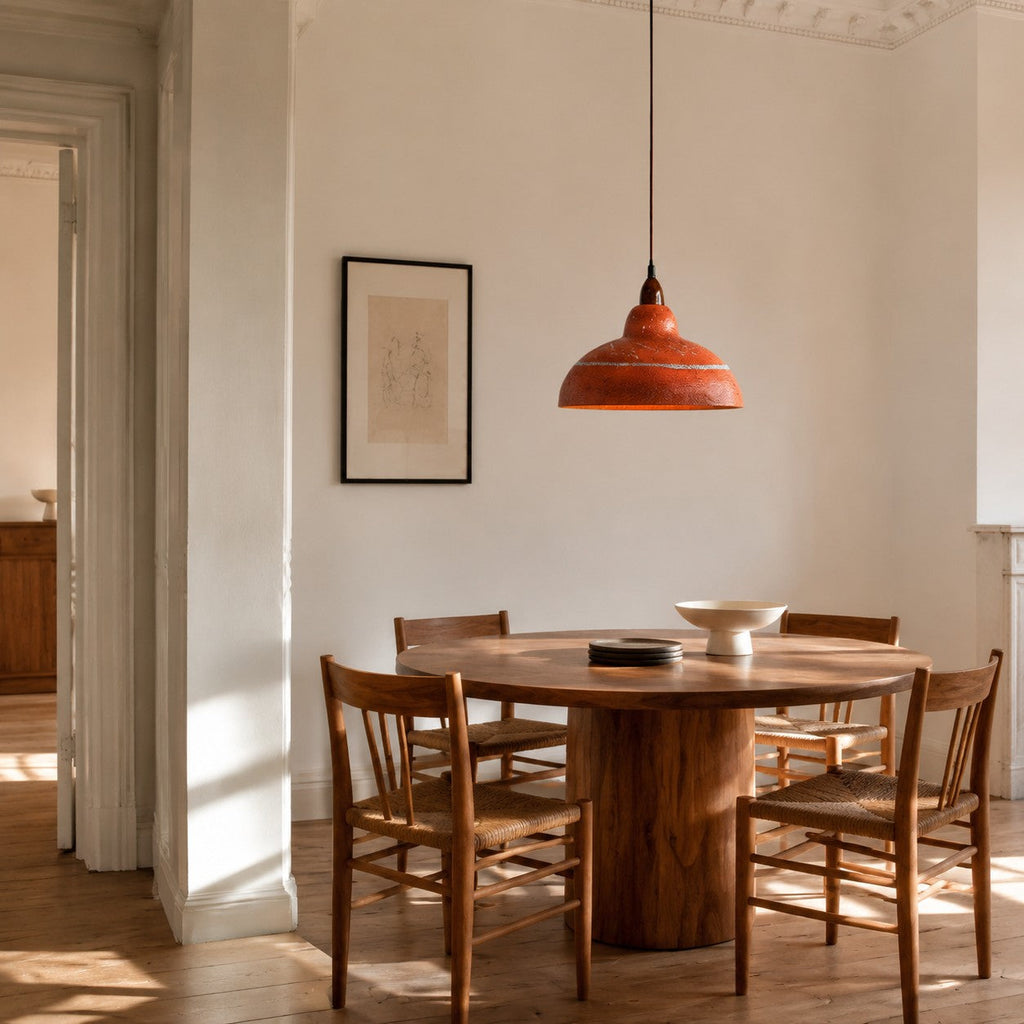 Hand-Painted Terracotta Resin Pendant Light — 35cm Dome, 7.3 Inch Height