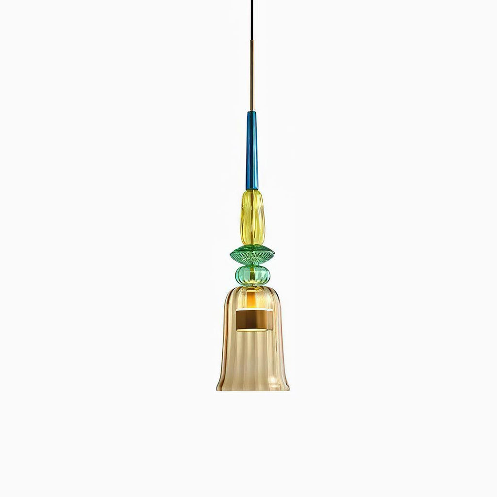 Candy Iron Hand Blown Glass Pendant Lamp — Colorful Mixed Color Glass Shade