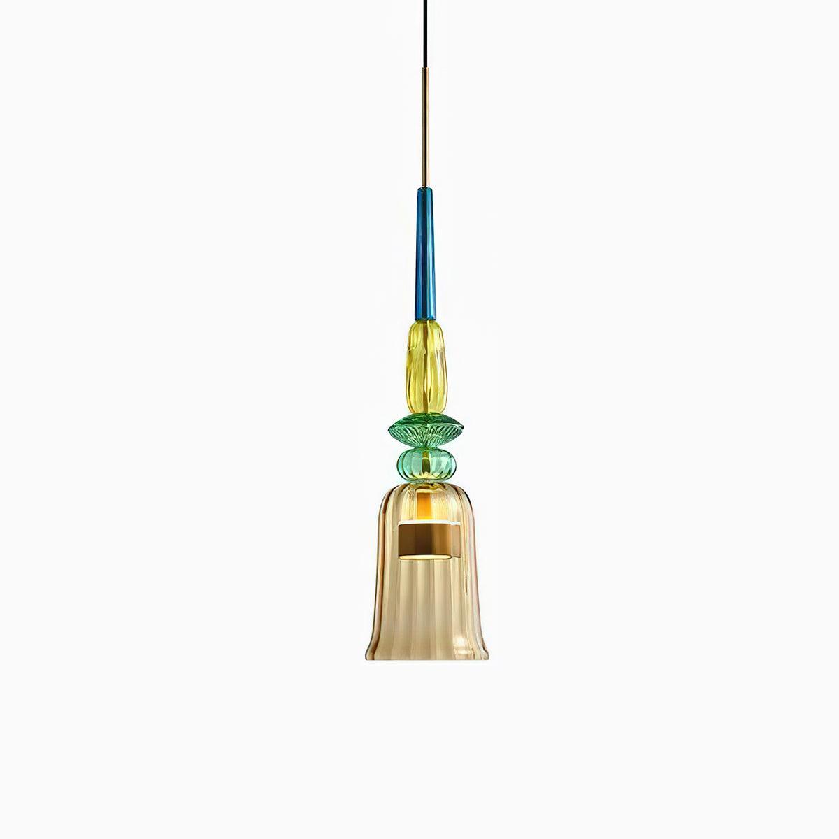 Candy Iron Hand Blown Glass Pendant Lamp — Colorful Mixed Color Glass Shade