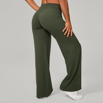 Pantalon de Sport à Jambes Larges et Taille Haute Sculptante