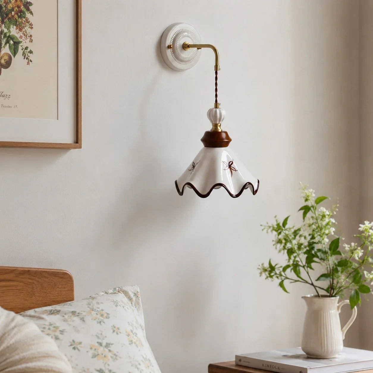 Compact Hand-Painted Ceramic Wall Sconce — Gloss Finish