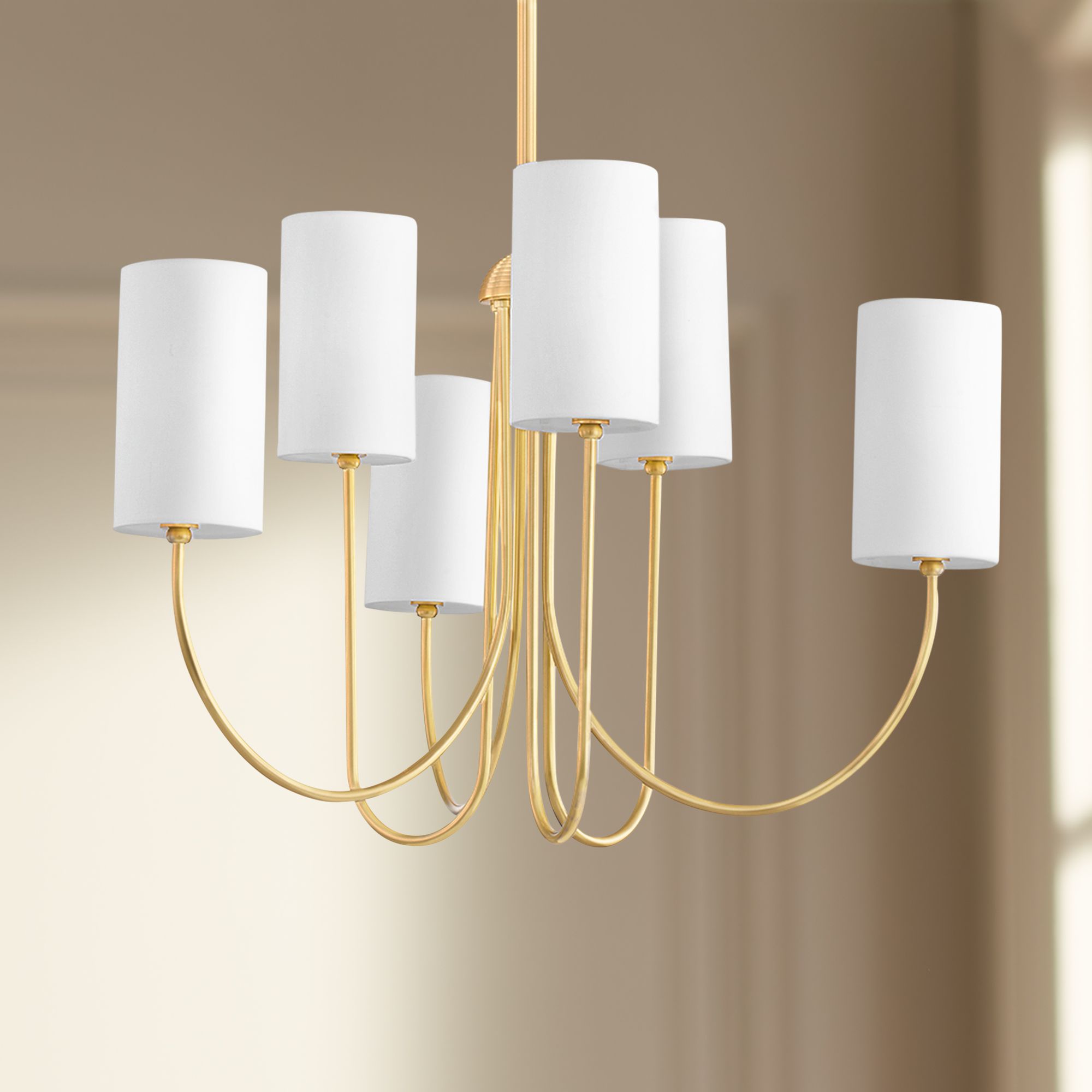 Esilora Harlem Chandelier — Belgian Linen Drum Shades