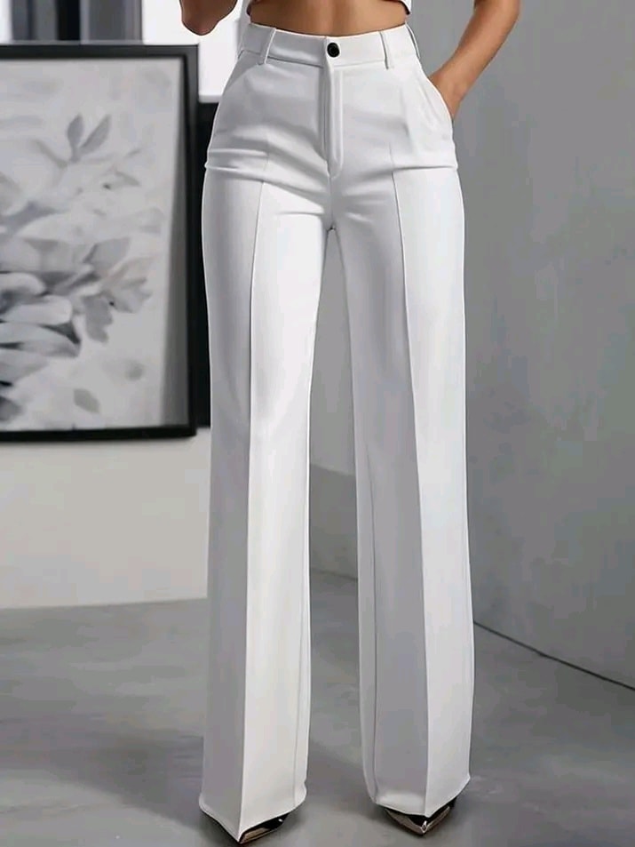 Pantalon de Tailleur Large à Taille Haute et Plis Marqués