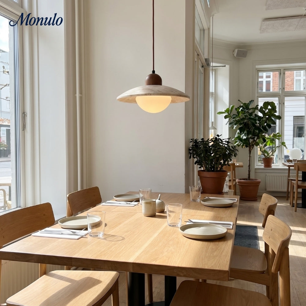 Travira Travertine Floating Plate Pendant Light — Nordic Contemporary Design