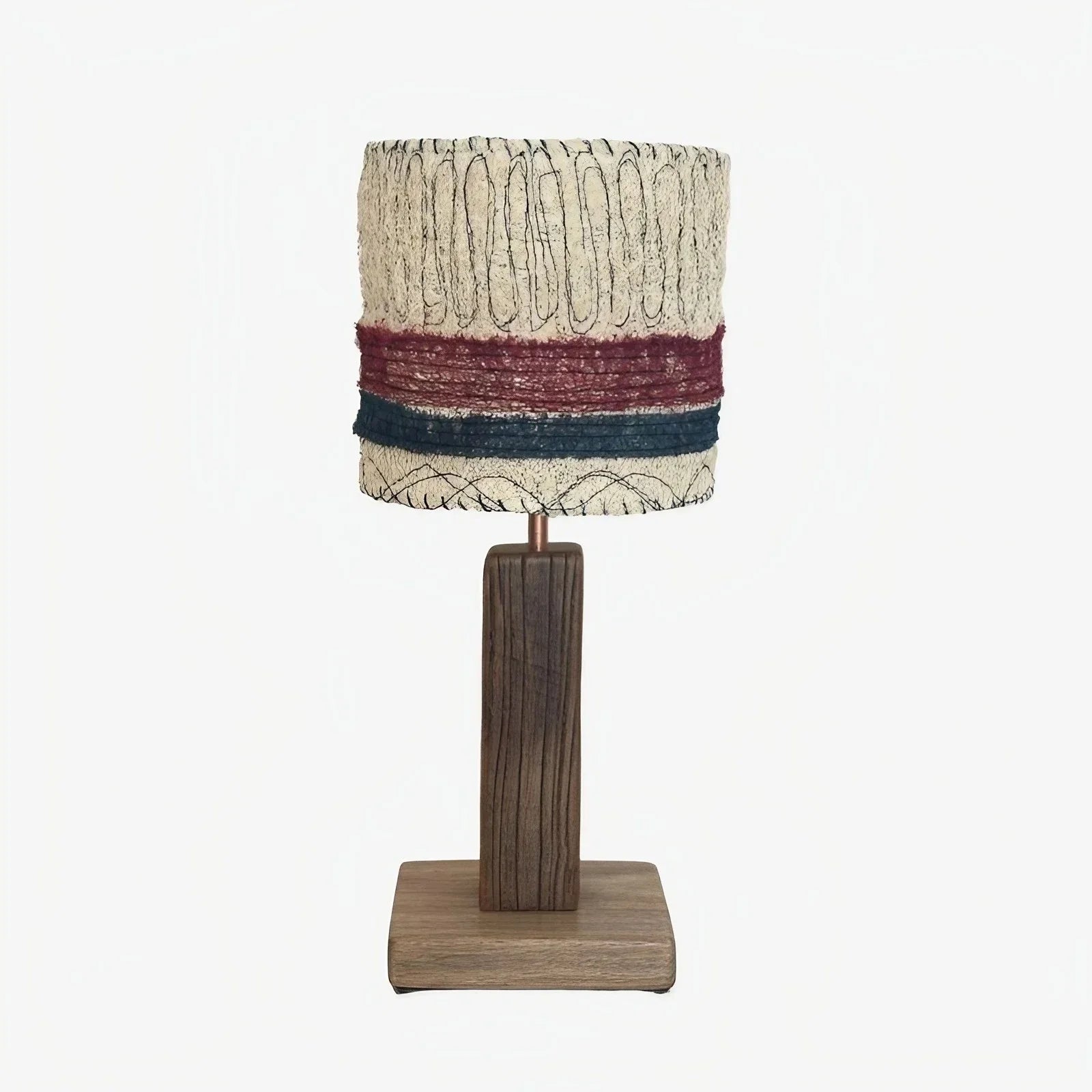 Loofah Fiber Table Lamp — Handwoven Shade and Carved Wood Base