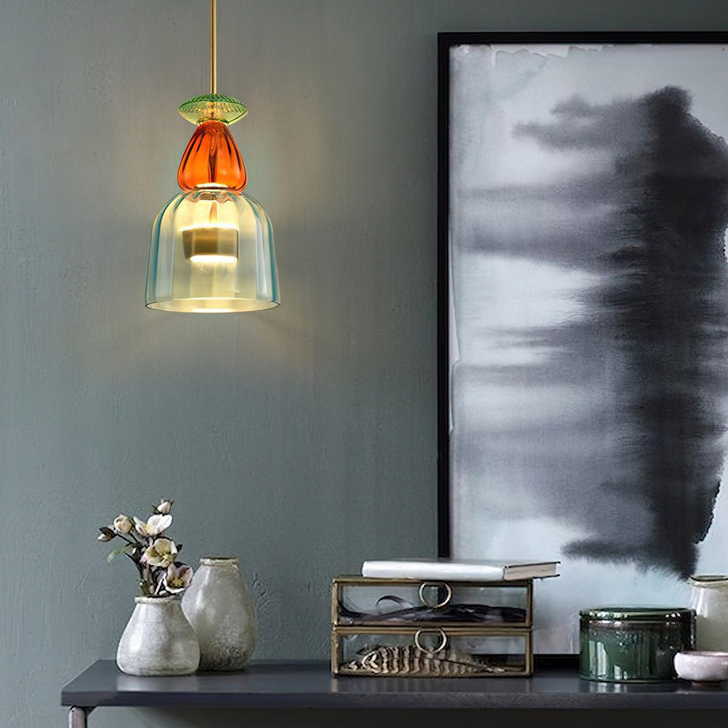 Candy Iron Hand Blown Glass Pendant Lamp — Colorful Mixed Color Glass Shade
