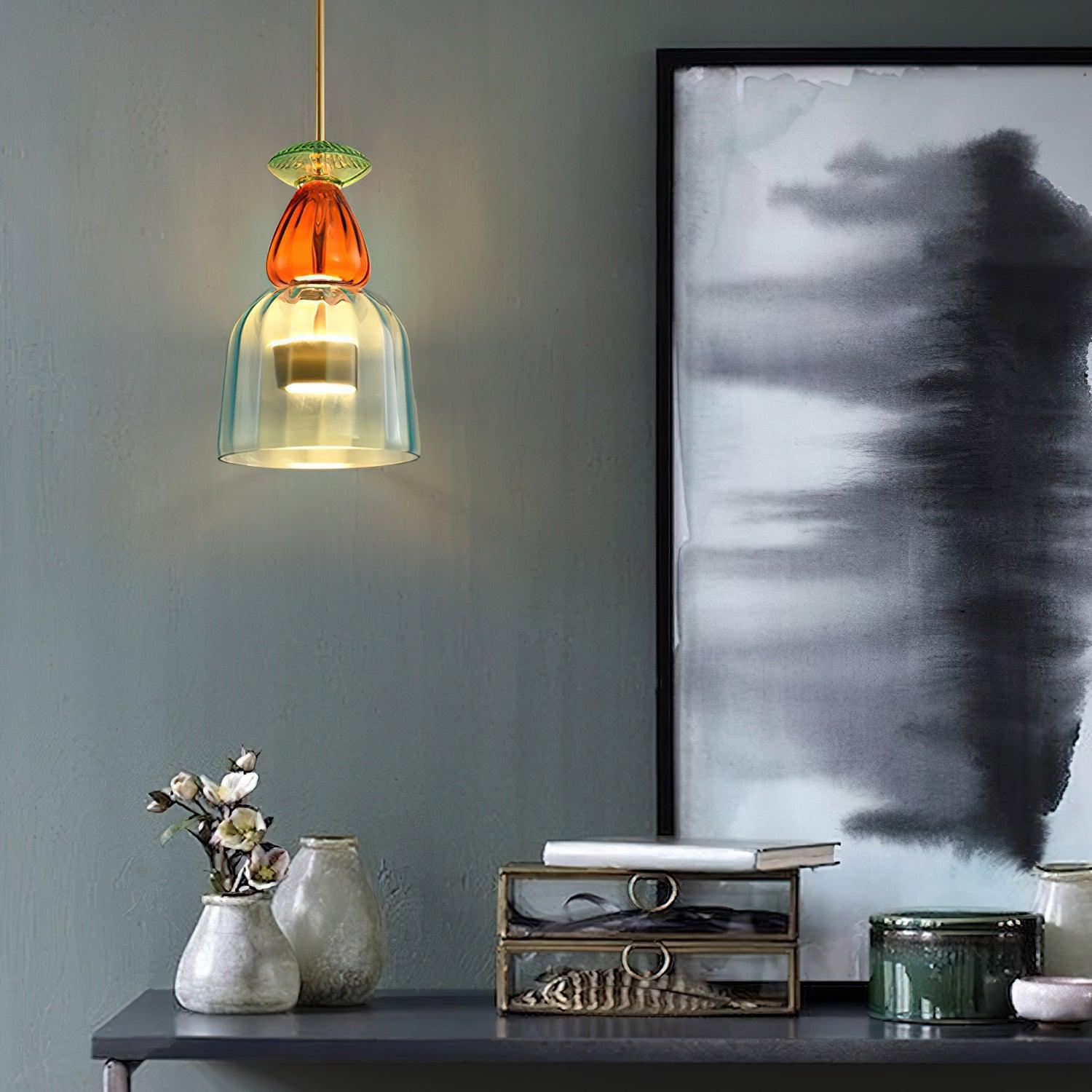 Candy Iron Hand Blown Glass Pendant Lamp — Colorful Mixed Color Glass Shade