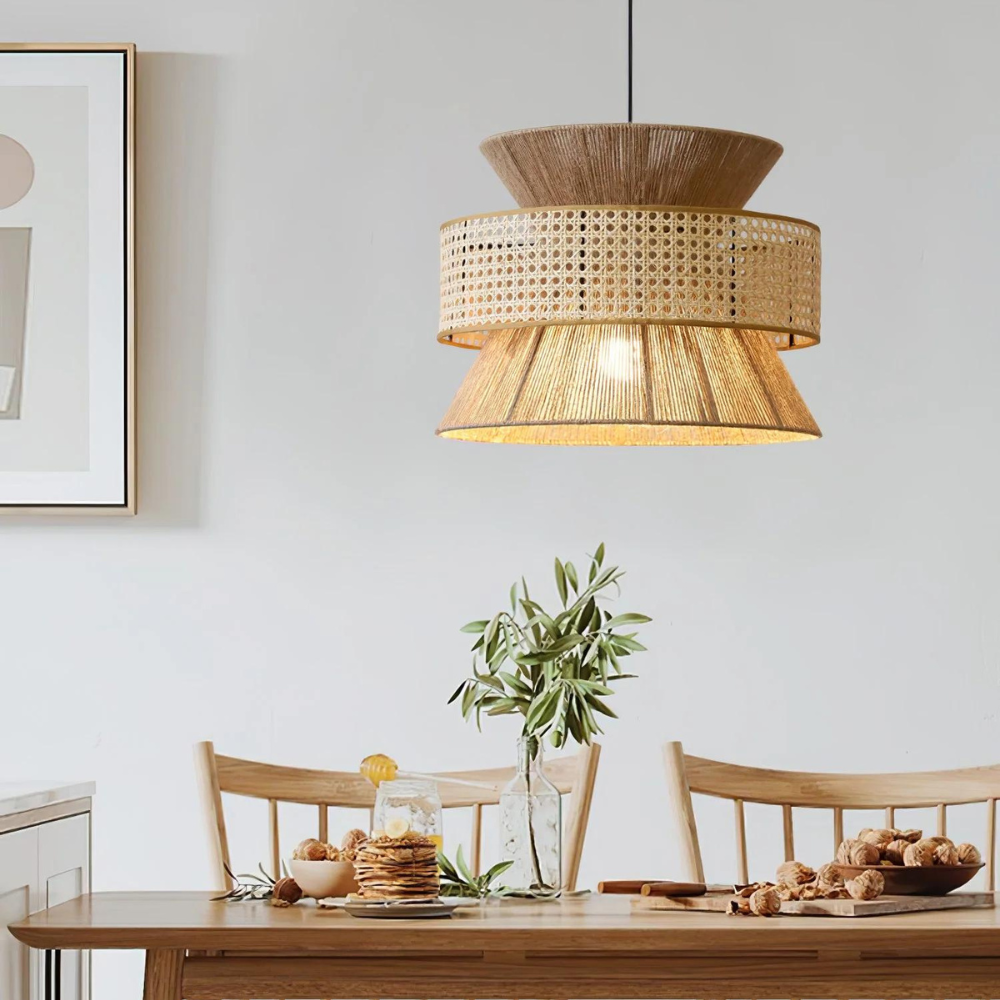 Handwoven Rattan and Hemp Rope Pendant Light — Veil Design