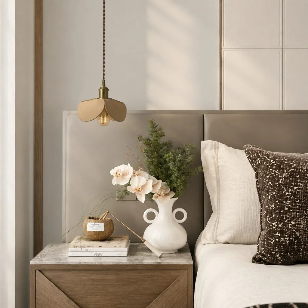 Compact 20cm Hand Stitched Leather Petal Pendant Light