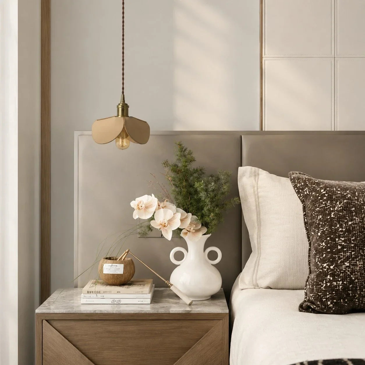 Compact 20cm Hand Stitched Leather Petal Pendant Light