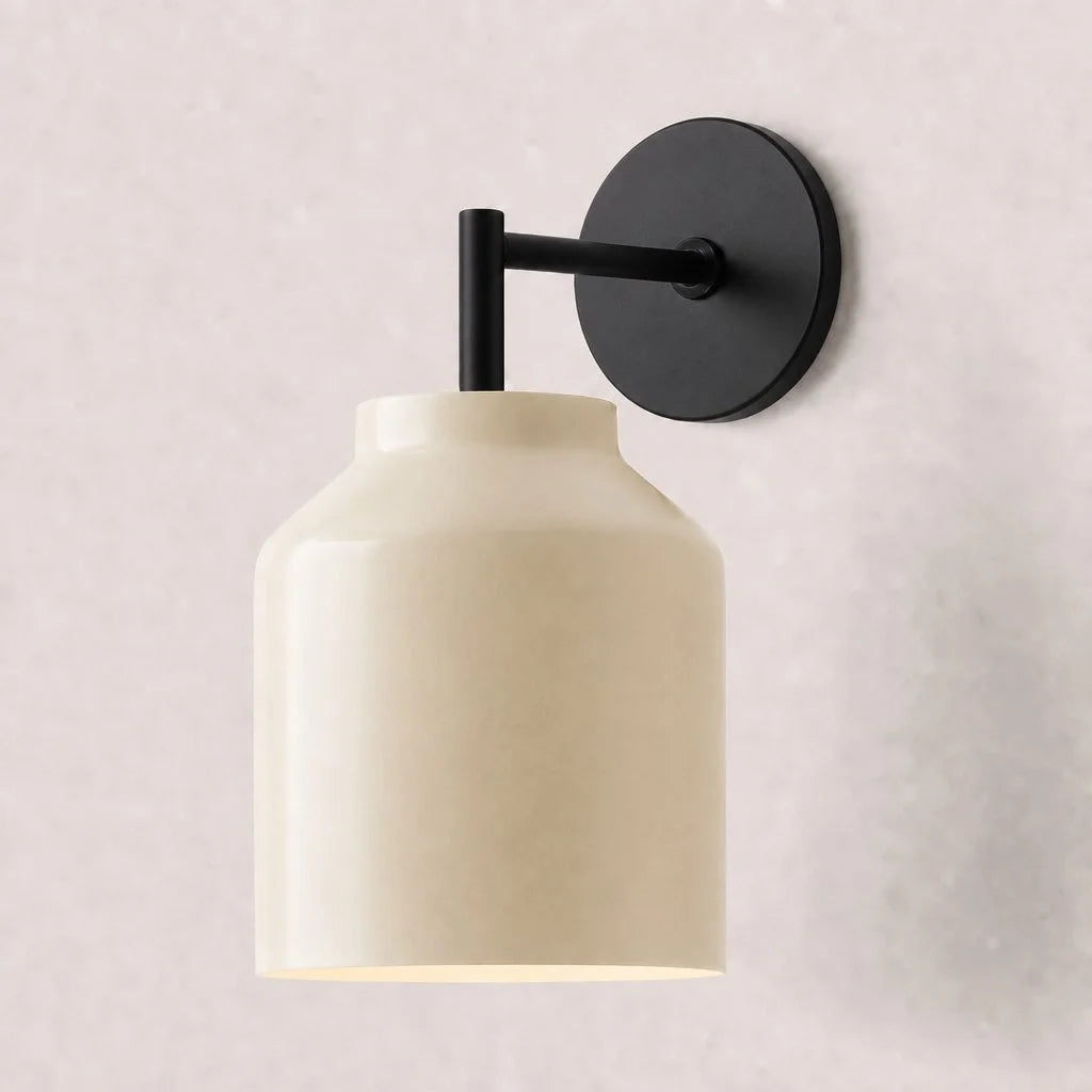 Hanton Minimal Wall Sconce — Vintage Milk Glass Shade, Metal Accent Hardware