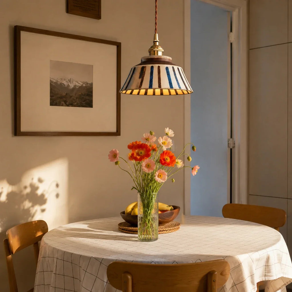 Compact Hand-Painted Ceramic Pendant Lamp — 7-Inch Shade
