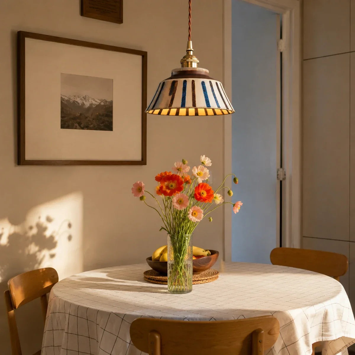 Compact Hand-Painted Ceramic Pendant Lamp — 7-Inch Shade
