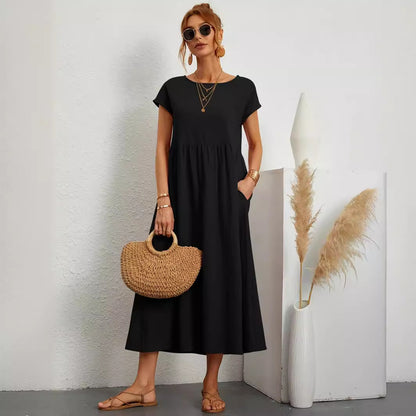 Robe Longue Fluide à Coupe Évasée et Taille Froncée