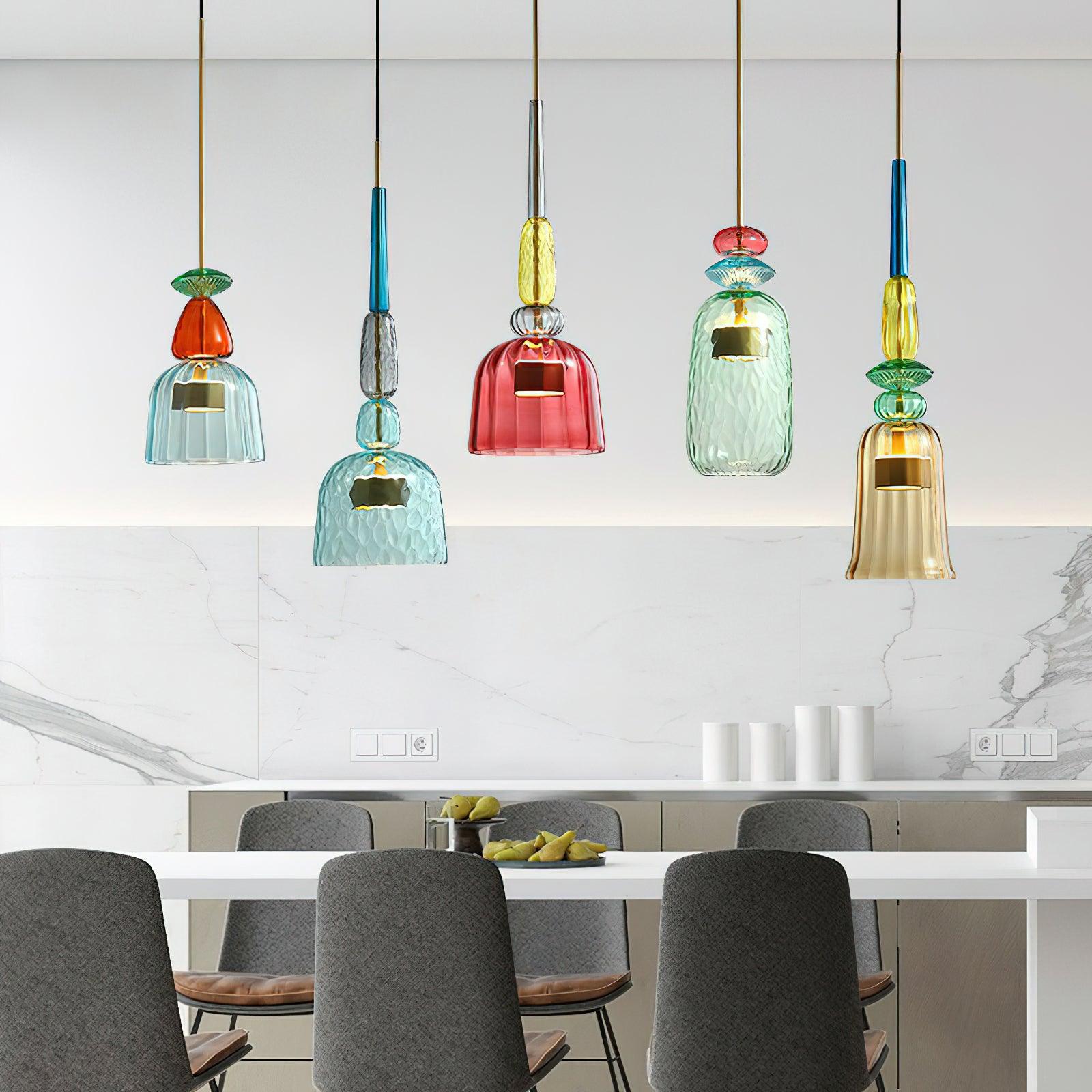 Candy Iron Hand Blown Glass Pendant Lamp — Colorful Mixed Color Glass Shade
