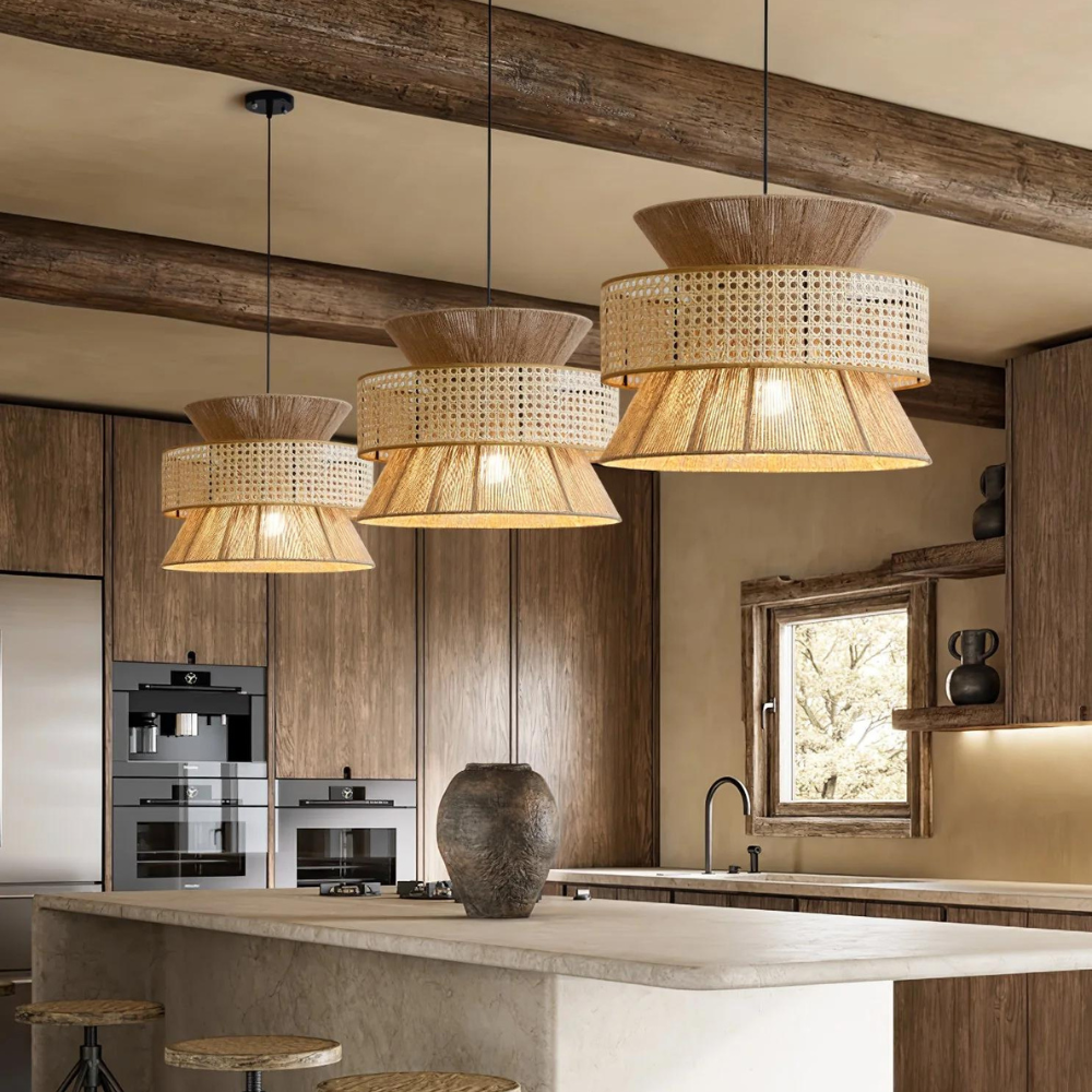 Handwoven Rattan and Hemp Rope Pendant Light — Veil Design
