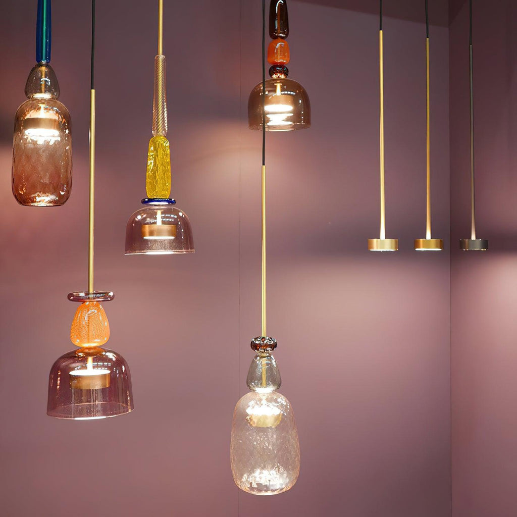 Candy Iron Hand Blown Glass Pendant Lamp — Colorful Mixed Color Glass Shade