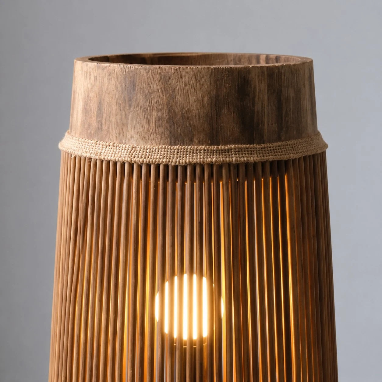 Sculptural Wood Base Table Lamp, Handcrafted Burlac Shade