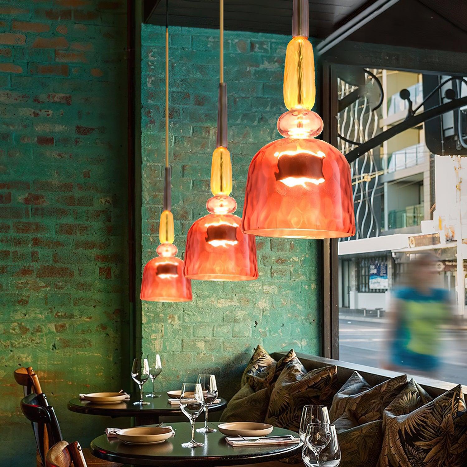 Candy Iron Hand Blown Glass Pendant Lamp — Colorful Mixed Color Glass Shade