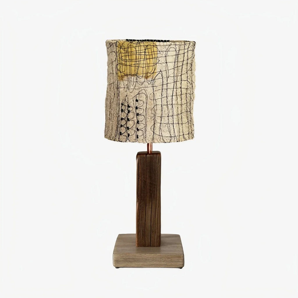 Loofah Fiber Table Lamp — Handwoven Shade and Carved Wood Base