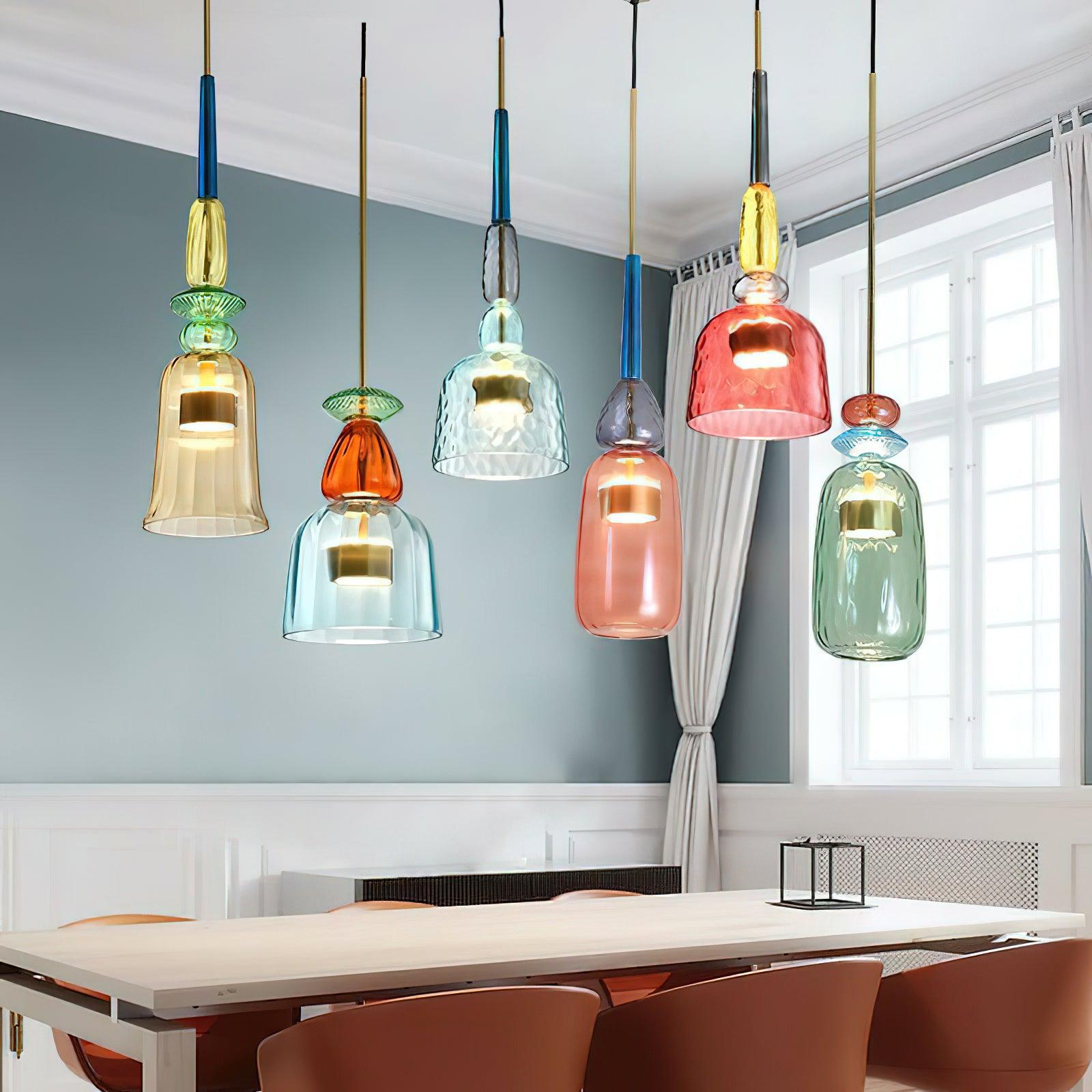 Candy Iron Hand Blown Glass Pendant Lamp — Colorful Mixed Color Glass Shade