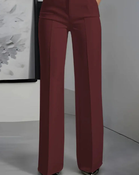 Pantalon de Tailleur Large à Taille Haute et Plis Marqués